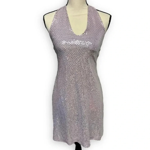 Vintage Joule Silver Foil Mini Halter Dress - Picture 1 of 10